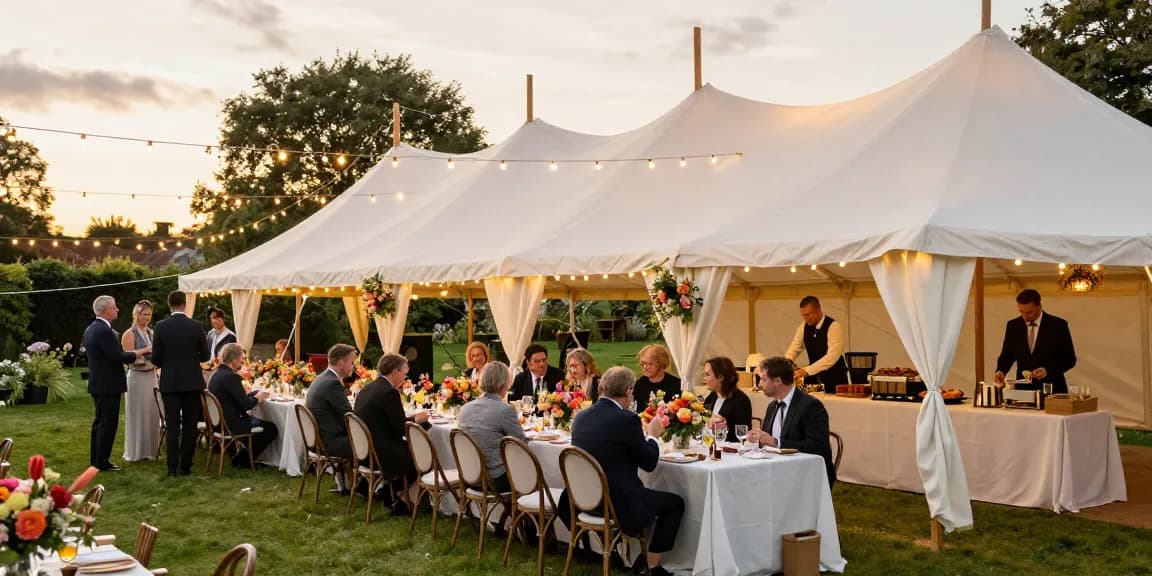 Stunning marquee hire London setup for a wedding, featuring elegant decor and celebratory ambiance.