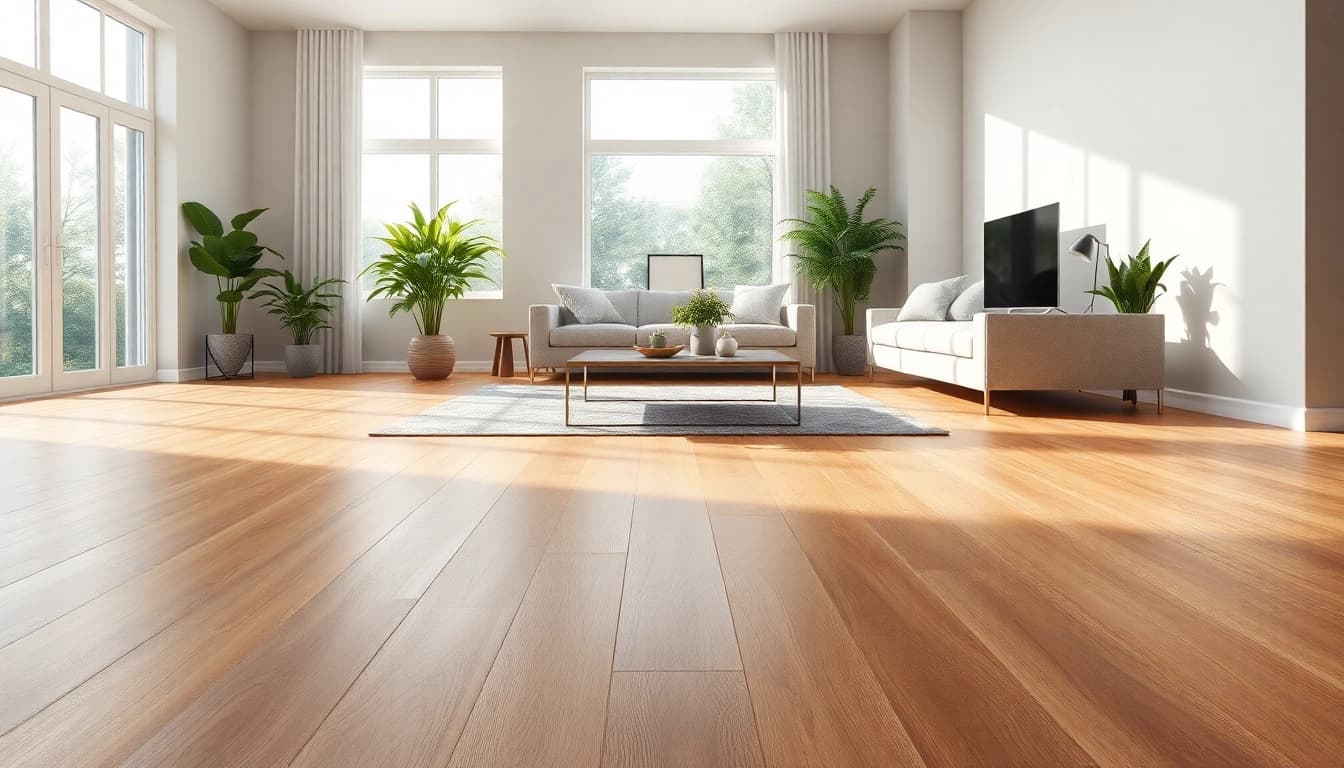 Transform your space with luxury vinyl plank flooring illuminating a modern living room.