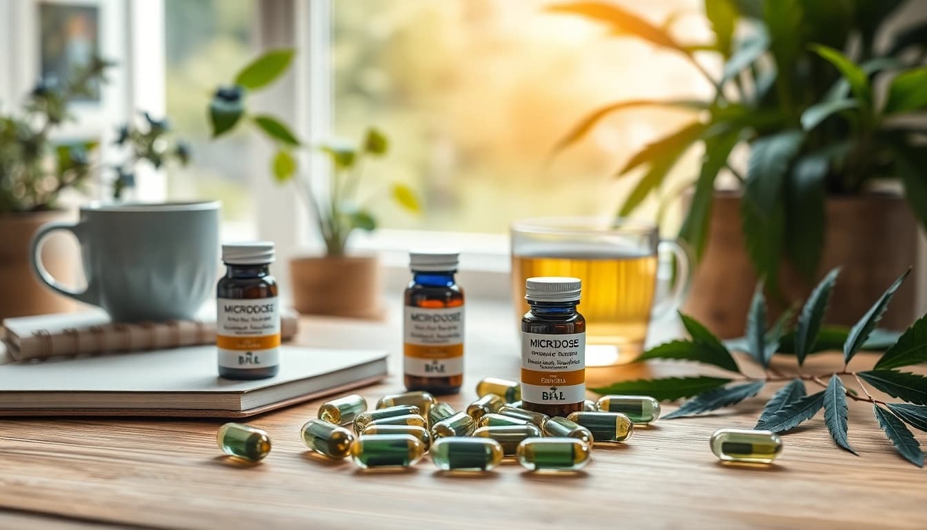 Showcasing Microdose Edibles Capsules Ireland & UK in a serene home setting with natural elements.