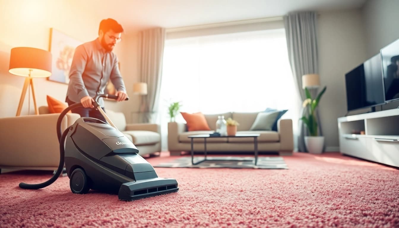 Efficient carpet cleaners in Glasgow revitalizing a modern home's carpet.