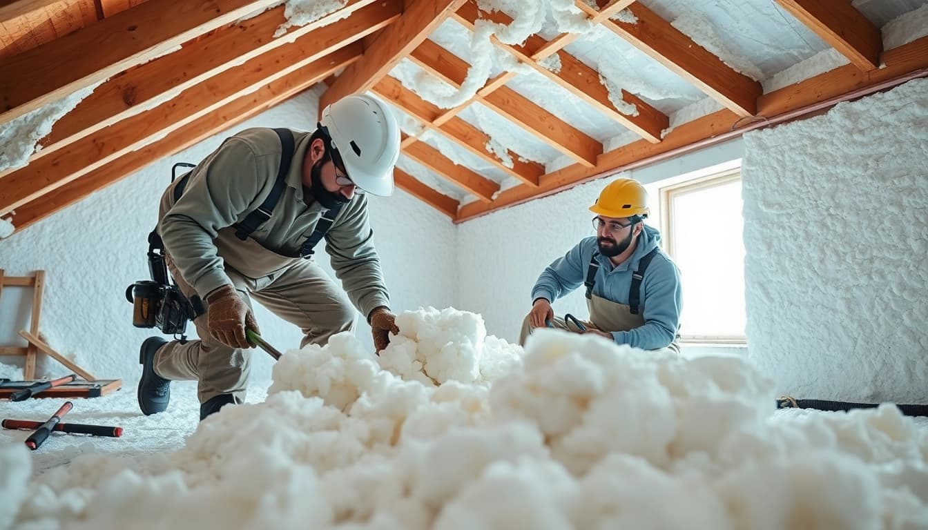 Expert technicians performing spray foam removal in the UK attic, ensuring safety and efficiency.