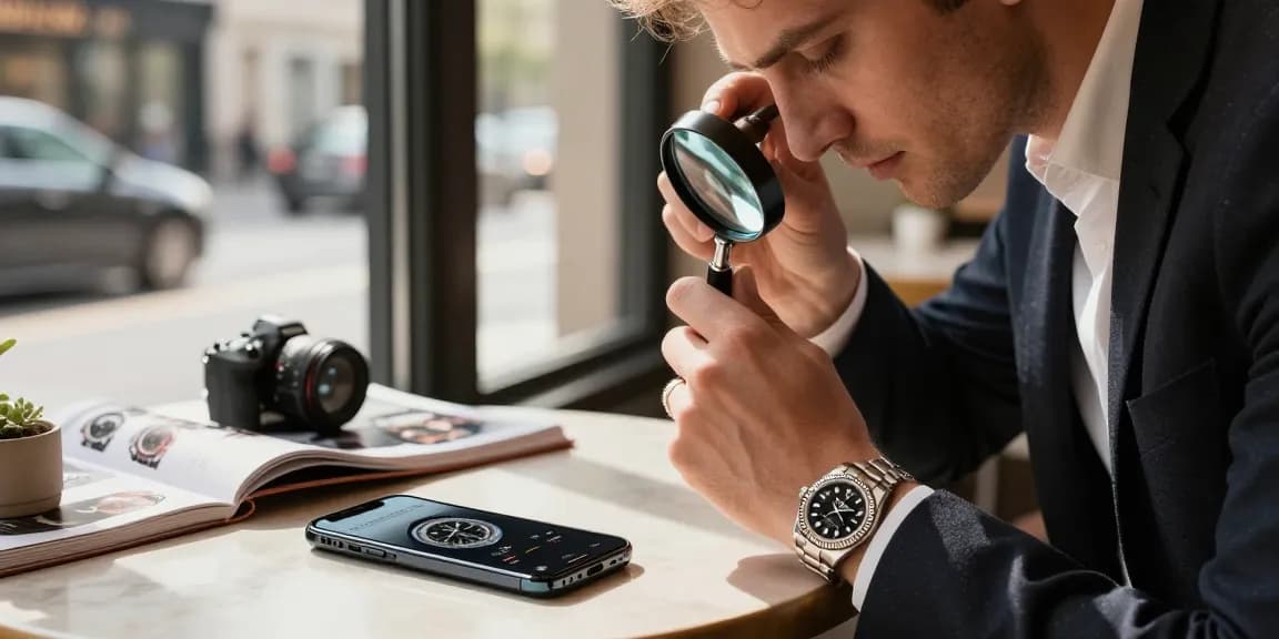 Discover exquisite details of a rolex replica watch in a stylish cafe setting.