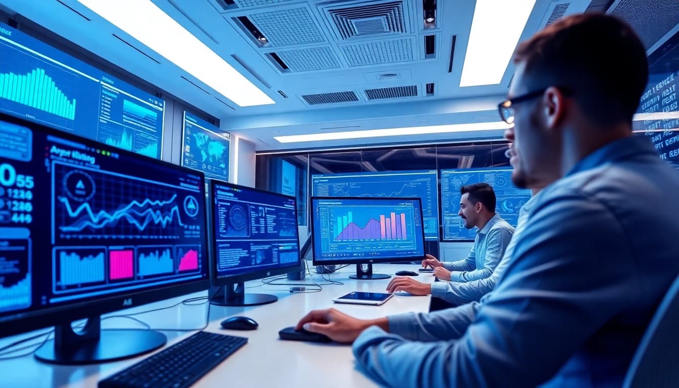 The digital workspace illustrating advanced technology and AI applications related to ia +18.