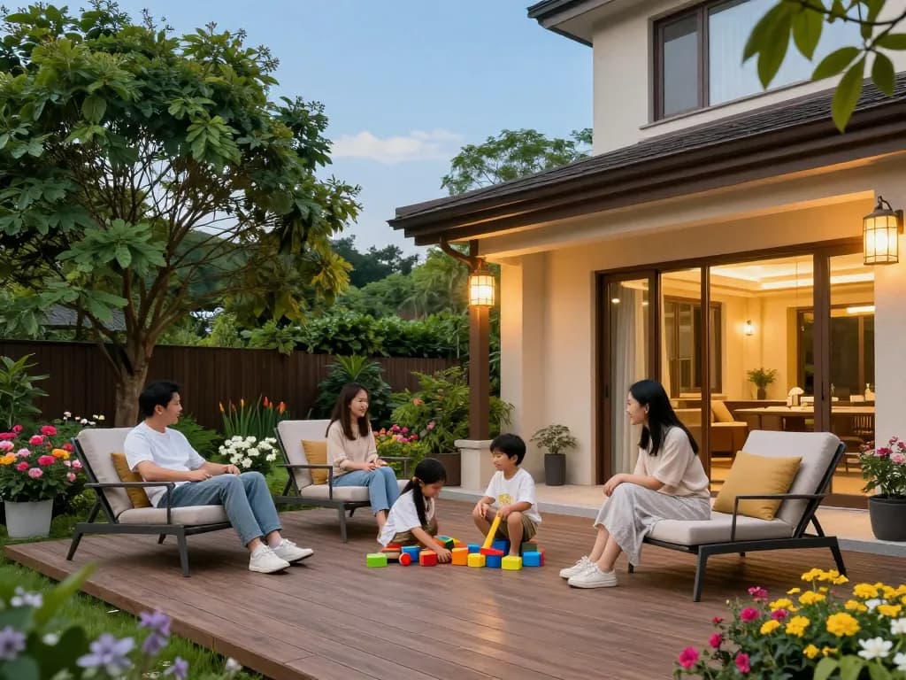 Veranda configurator showcasing a family enjoying quality time on a beautifully designed outdoor space.