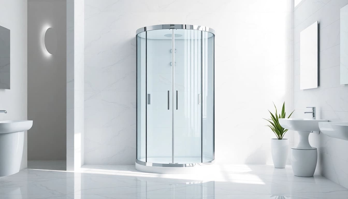 Moderne duschkabine 100x100 pendeltür in einem eleganten Badezimmer-Design.