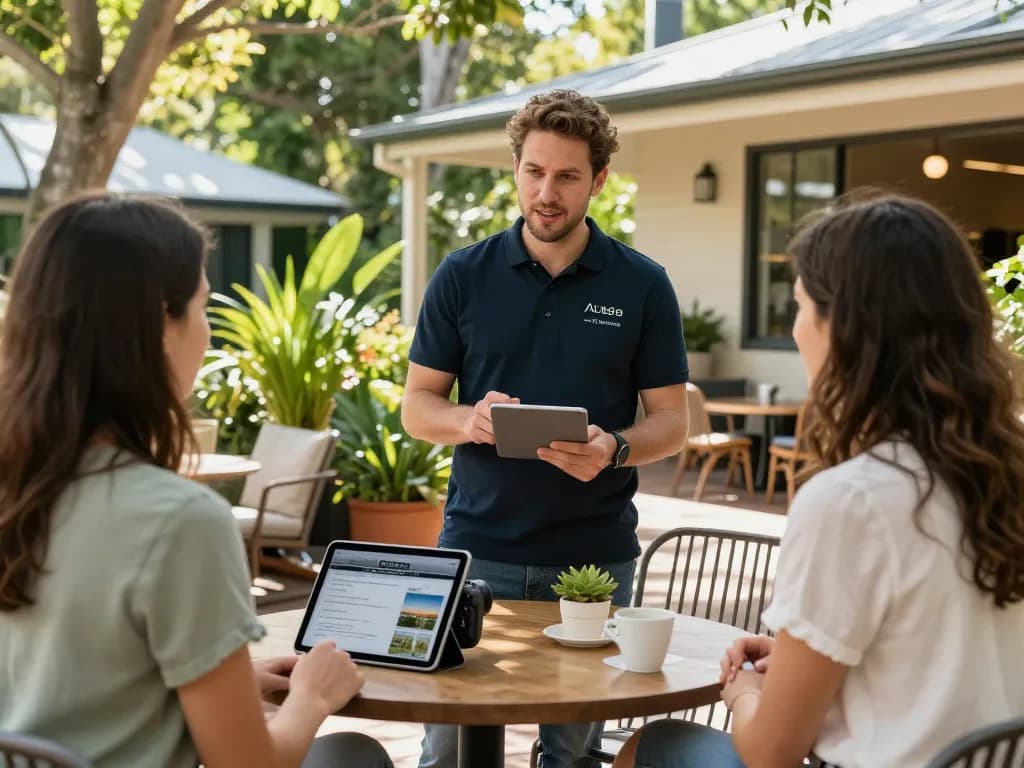 Engaging discussion on airbnb management brisbane outdoors with a dedicated manager.