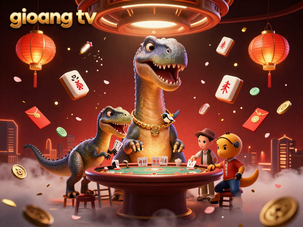 Watch exciting games on giovang tv with a dynamic casino scene featuring unique characters and elements.