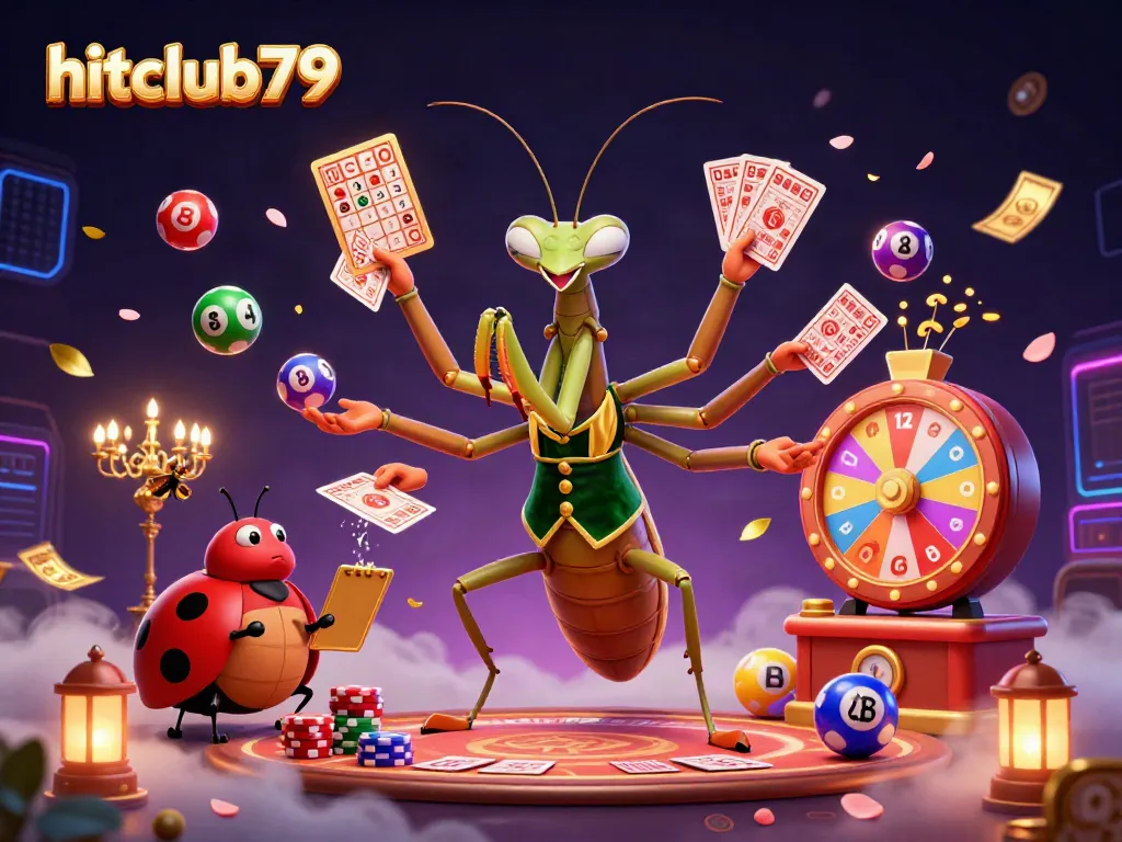 Engage with hitclub79's thrilling gaming atmosphere filled with vibrant lottery elements and a captivating casino scene.