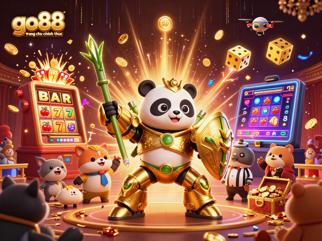 Experience the excitement of go88 trang chu chinh thuc with a thrilling casino scene featuring a golden panda mech.