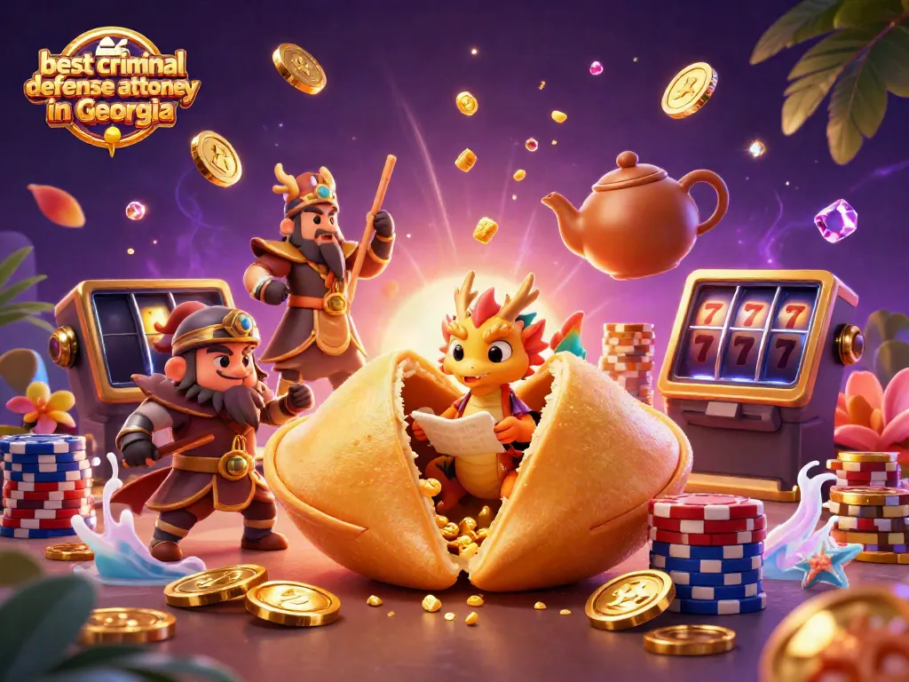 Cascading golden coins and vibrant poker chips surround the best criminal defense attorney in Georgia, creating an energetic casino scene.