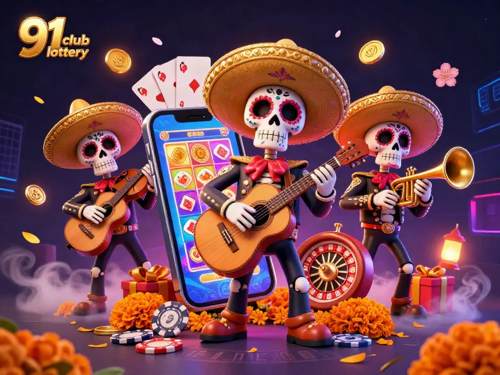 Engage in thrilling gameplay with the 91 club lottery, featuring vibrant characters and casino elements.
