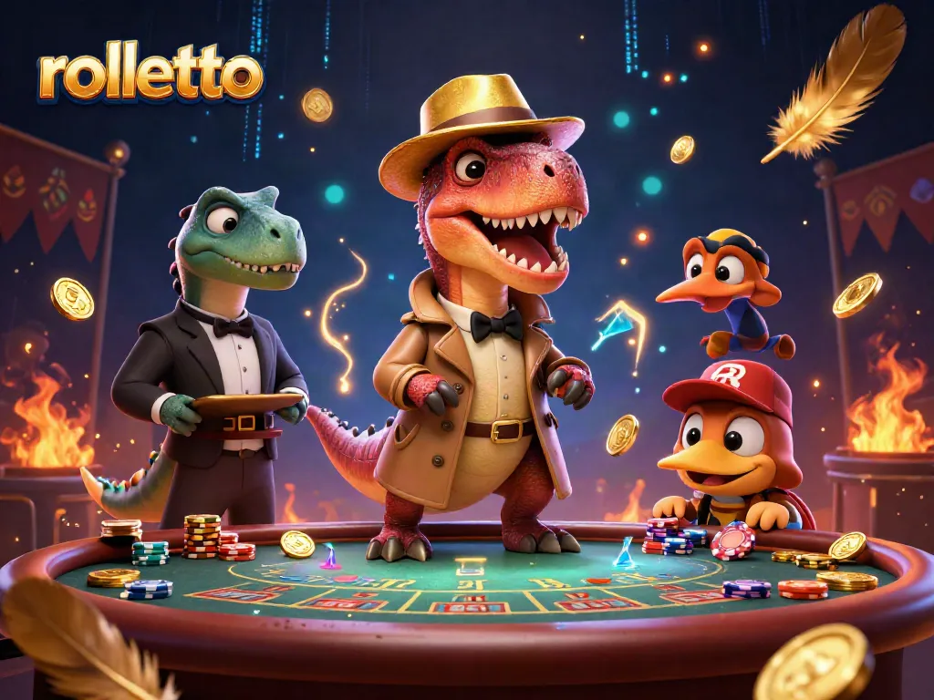 rolletto illustrates a cartoon velociraptor counting cards at blackjack while a stegosaurus pit boss watches