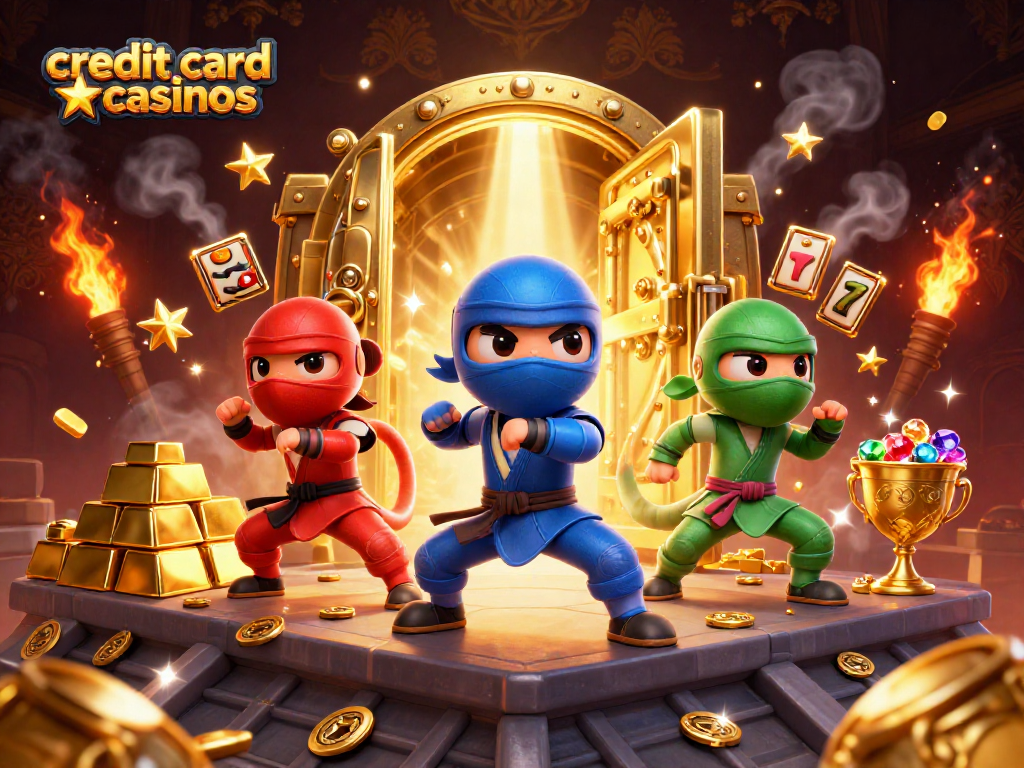 Experience the excitement of credit card casinos with a vibrant 3D ninja chameleon scene.