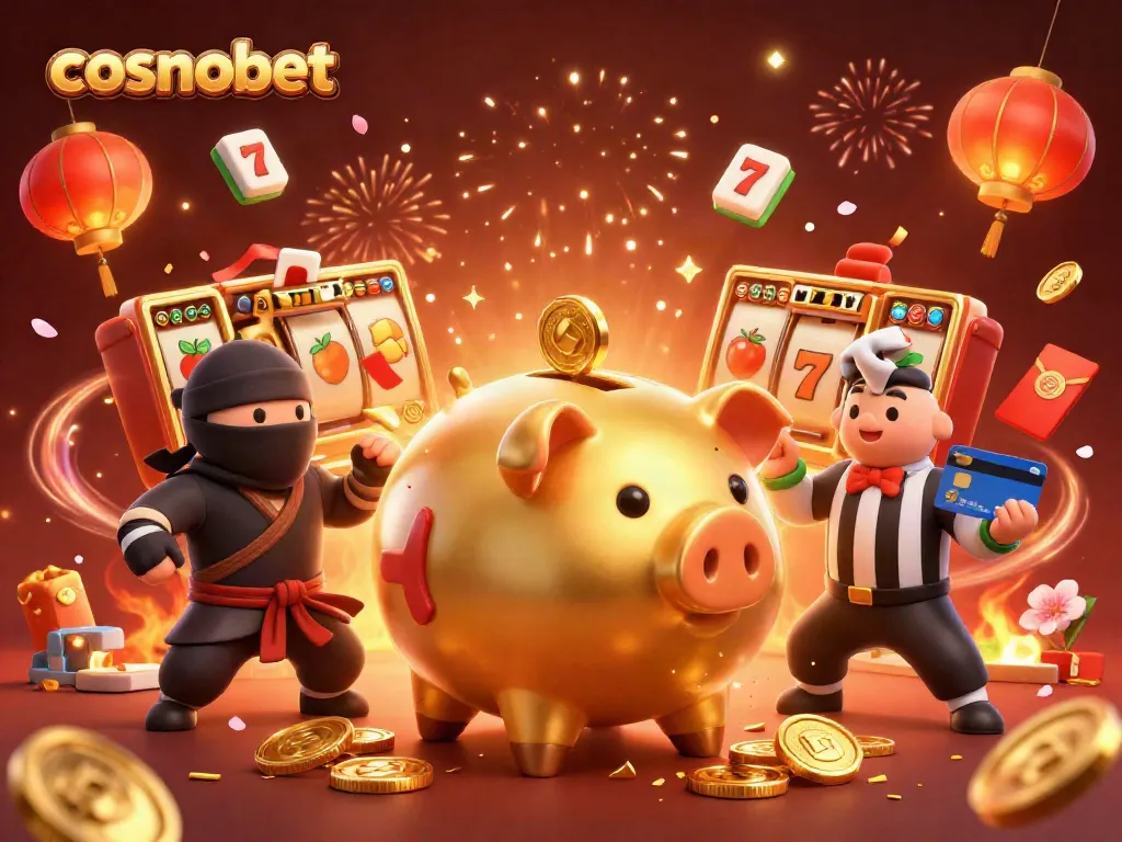 Engage in exciting gameplay at cosmobet with vibrant 3D characters and casino symbols.