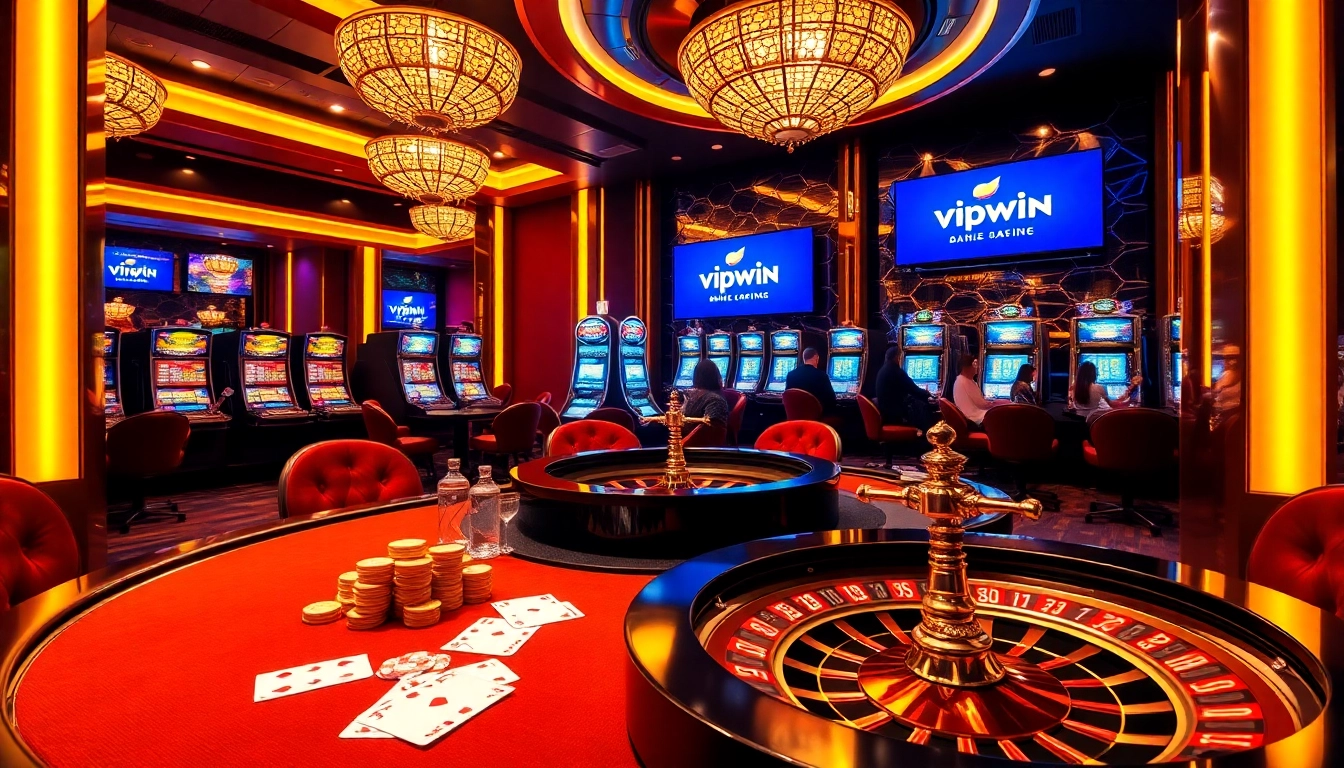 Experience thrilling games at vipwin's luxurious casino with poker and roulette tables.