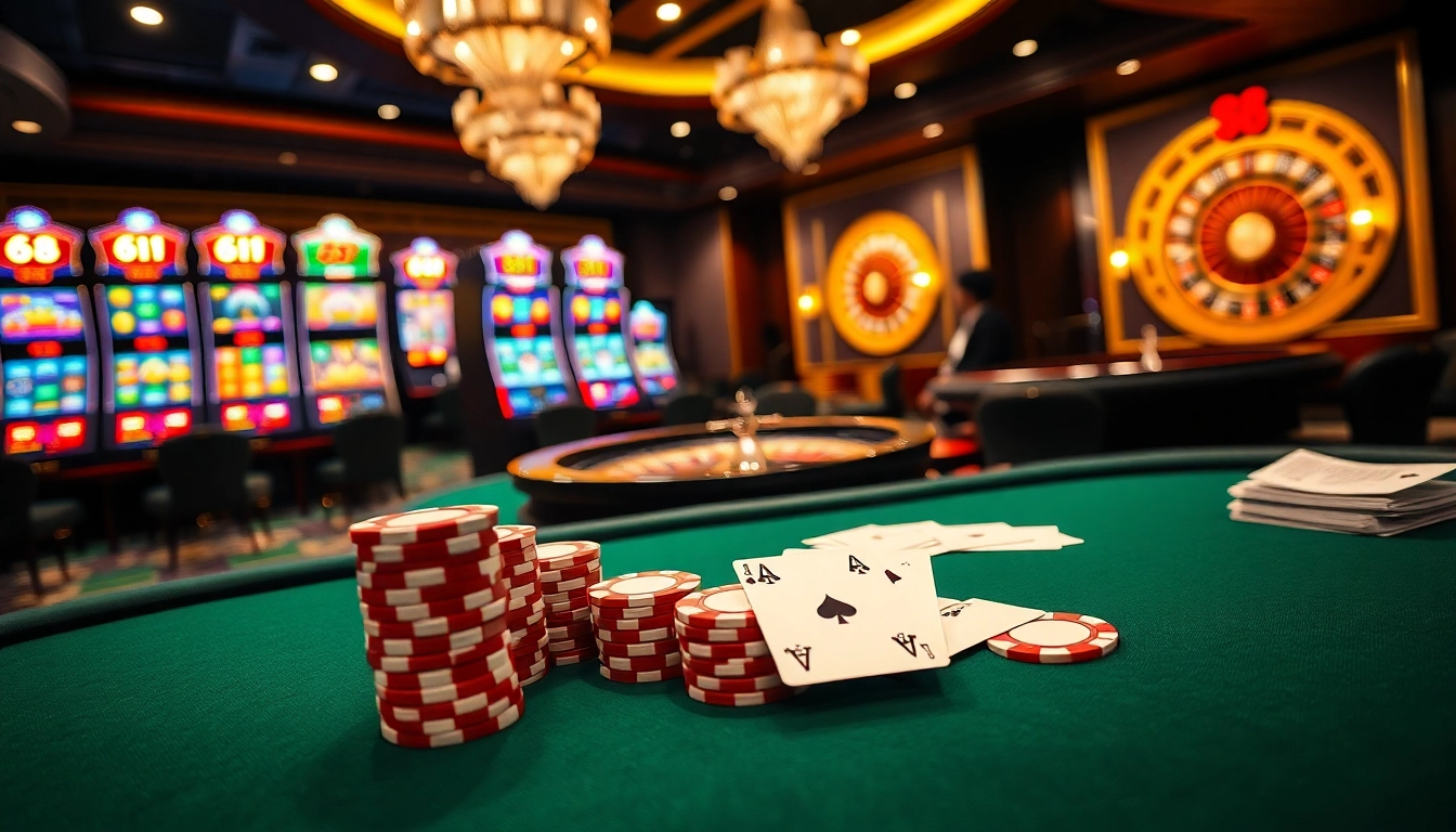 Experience the excitement of gambling at 68VIP with high-quality poker tables and vibrant slot machines.