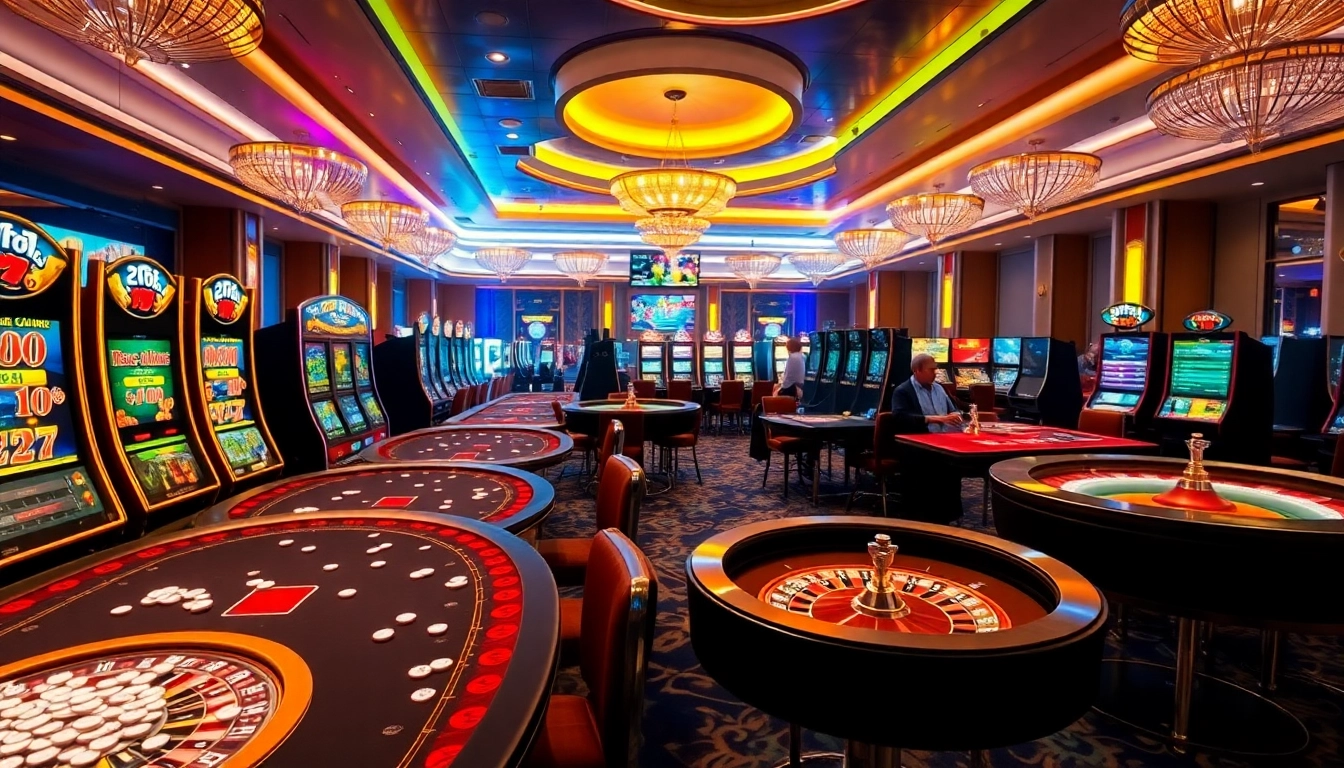 Experience thrilling gambling action with dynamic gaming visuals at https://789p7.io/ showing poker tables and slot machines.