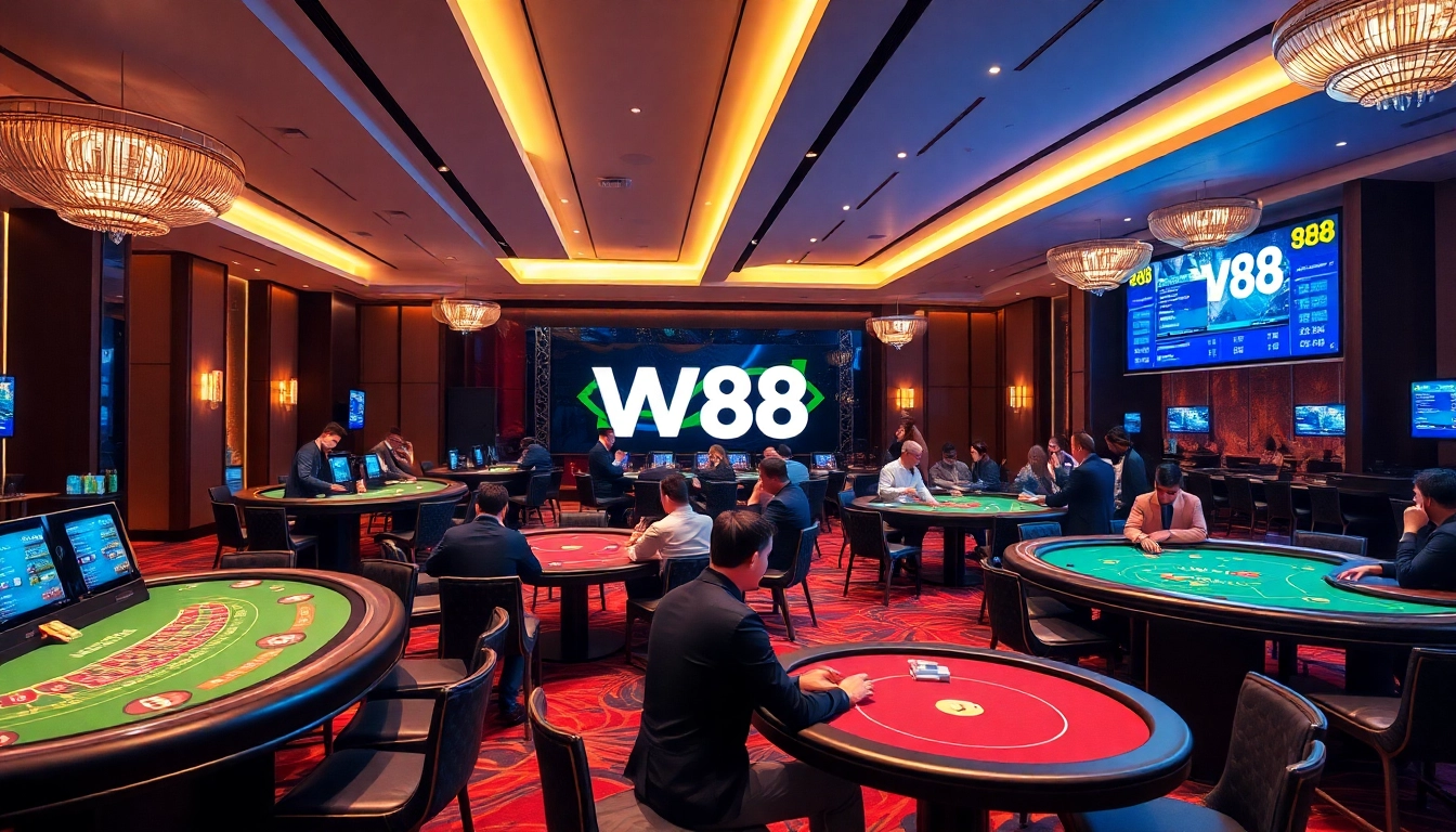 Exciting casino scene at w88.nyc featuring players engaged in baccarat and blackjack