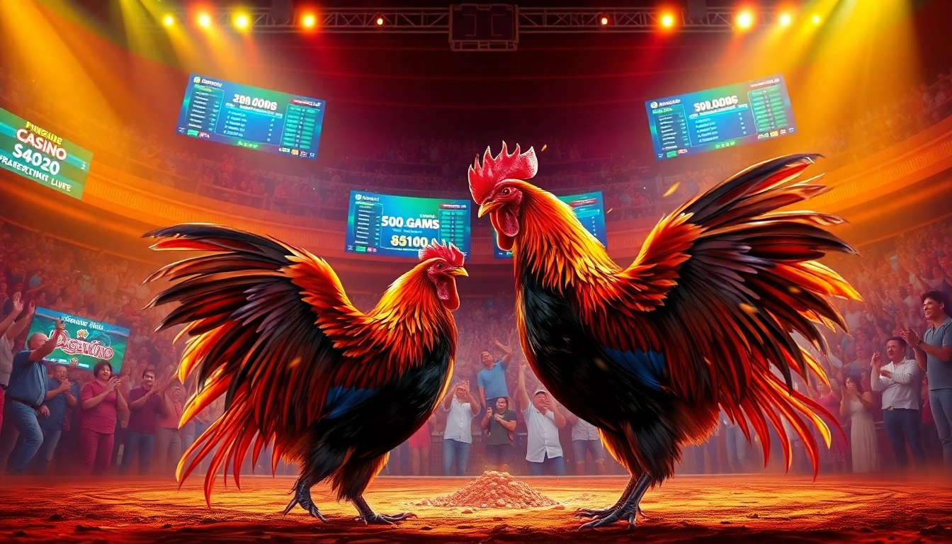 DAGA live cockfighting scene with intense match and betting options at dagawin.live.