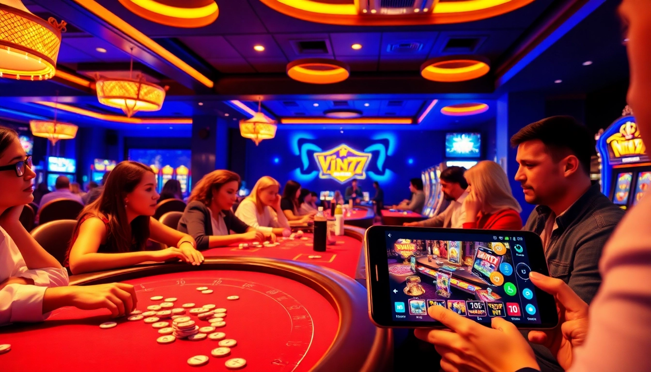Players engaging with games at vin777.gb.net in a vibrant online casino setting.