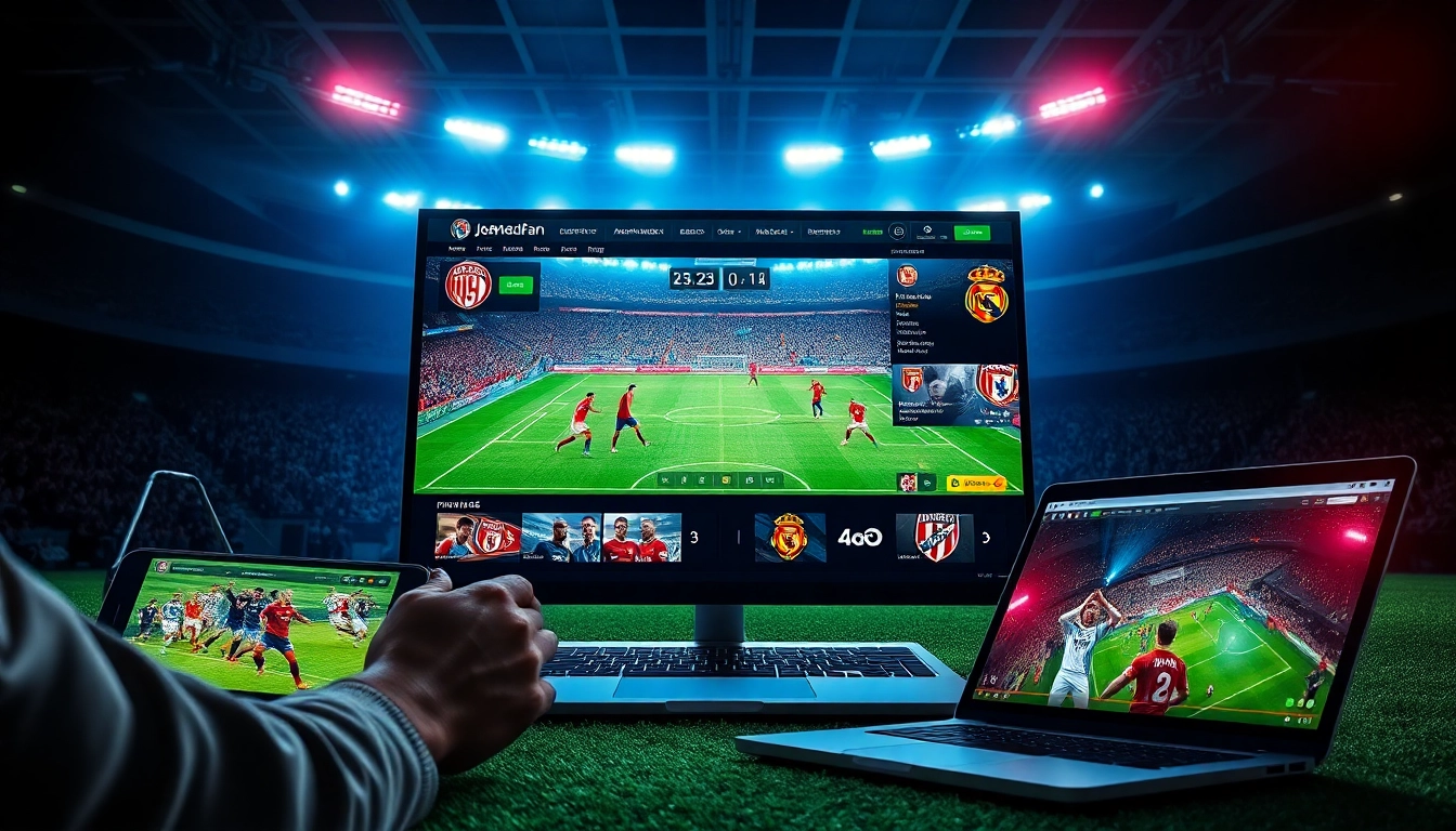 Engaging live streaming experience at joemadfan.com with vibrant football match visuals.