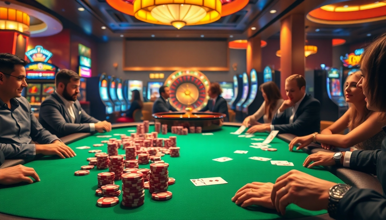 Engaging poker game scene at https://mmoo8.art/ featuring vibrant chips and cards in a luxurious casino.
