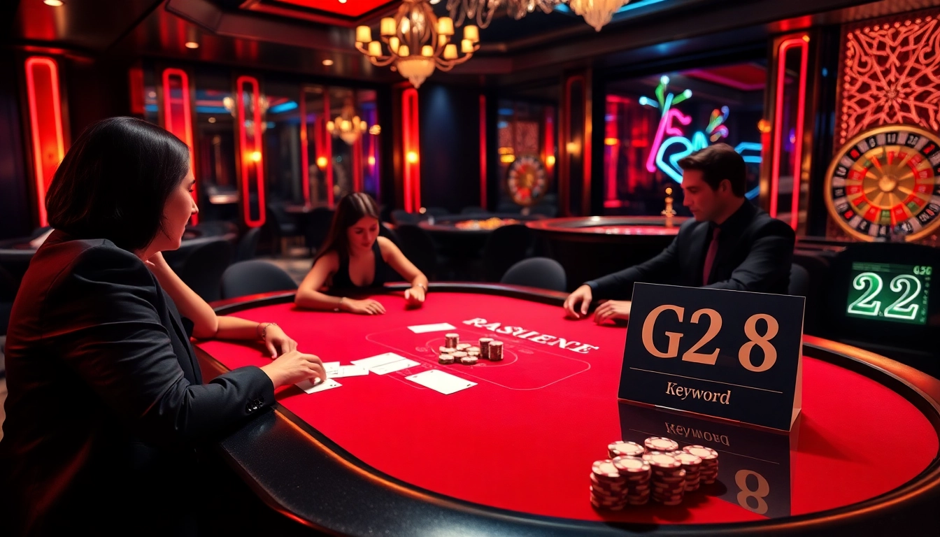 Exciting poker action at G28 casino with vibrant chips and elegant players.