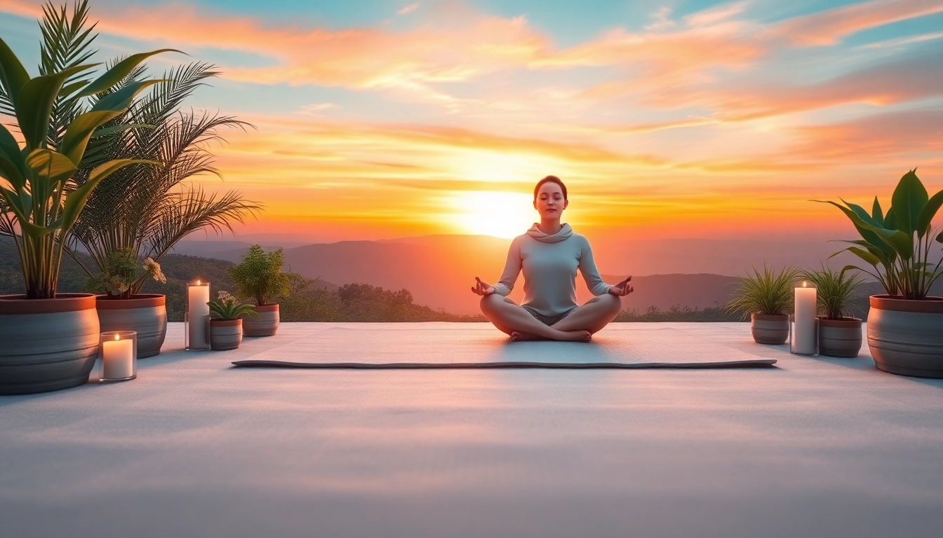 Meditative scene promoting mental wellness with a calming sunset and peaceful ambiance.