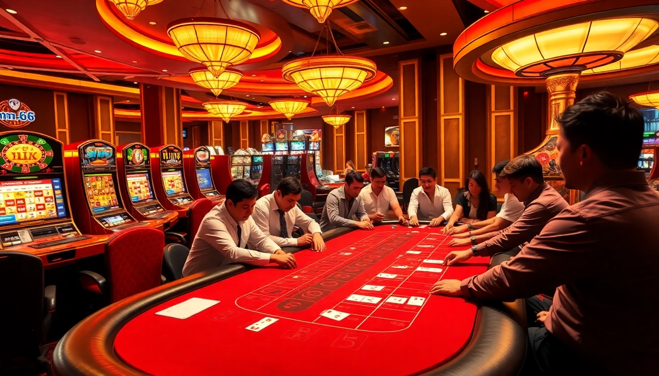 Experience the thrill of high-stakes gameplay at mm66 with a luxurious casino scene featuring poker and Baccarat.