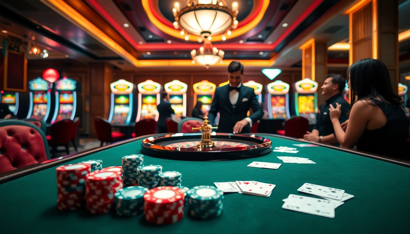 Kuwin 789 casino gaming table showcasing exciting poker action with vibrant chips and cards.