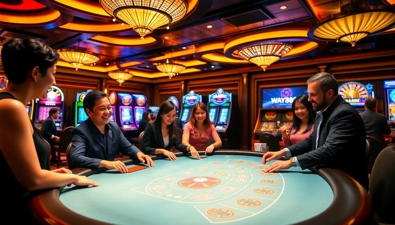 Gambling action at May88's blackjack table with vibrant casino elements.