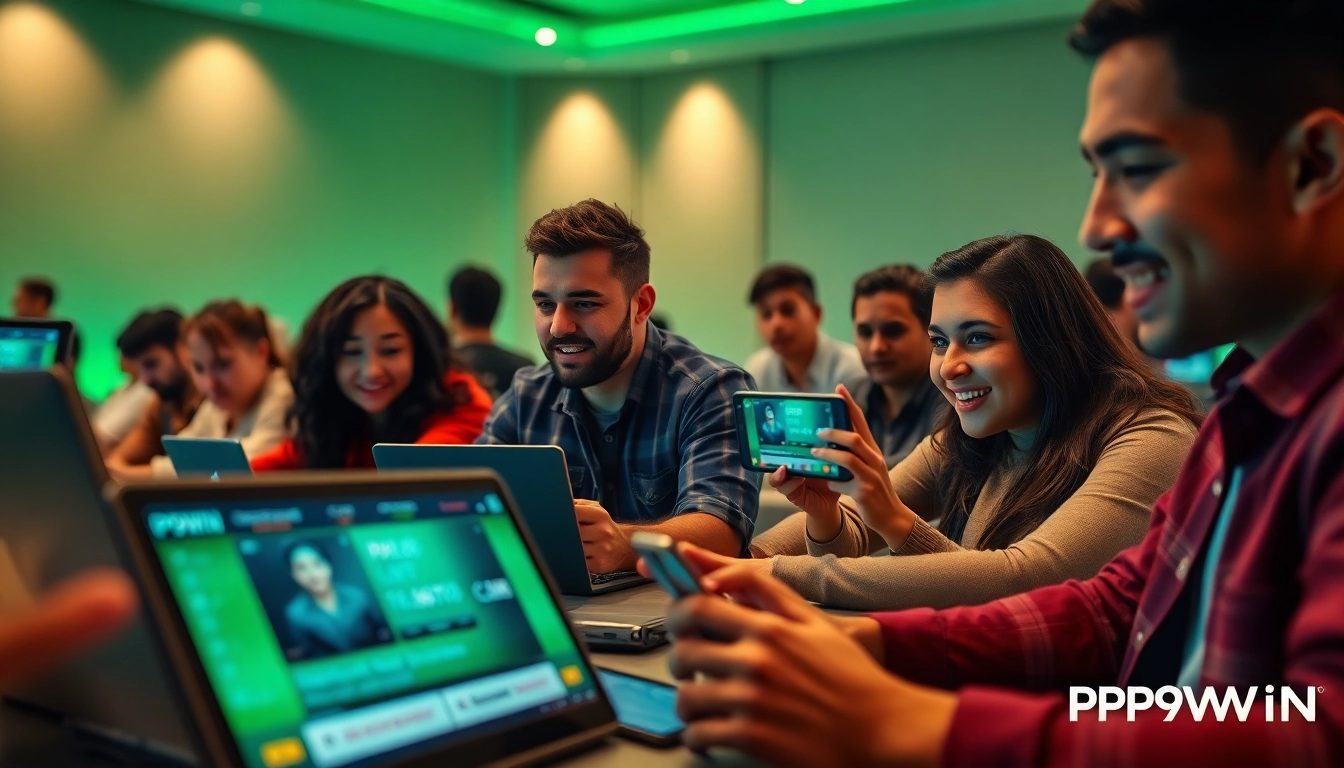 PP9WIN cash out scene with excited players in a digital gaming environment