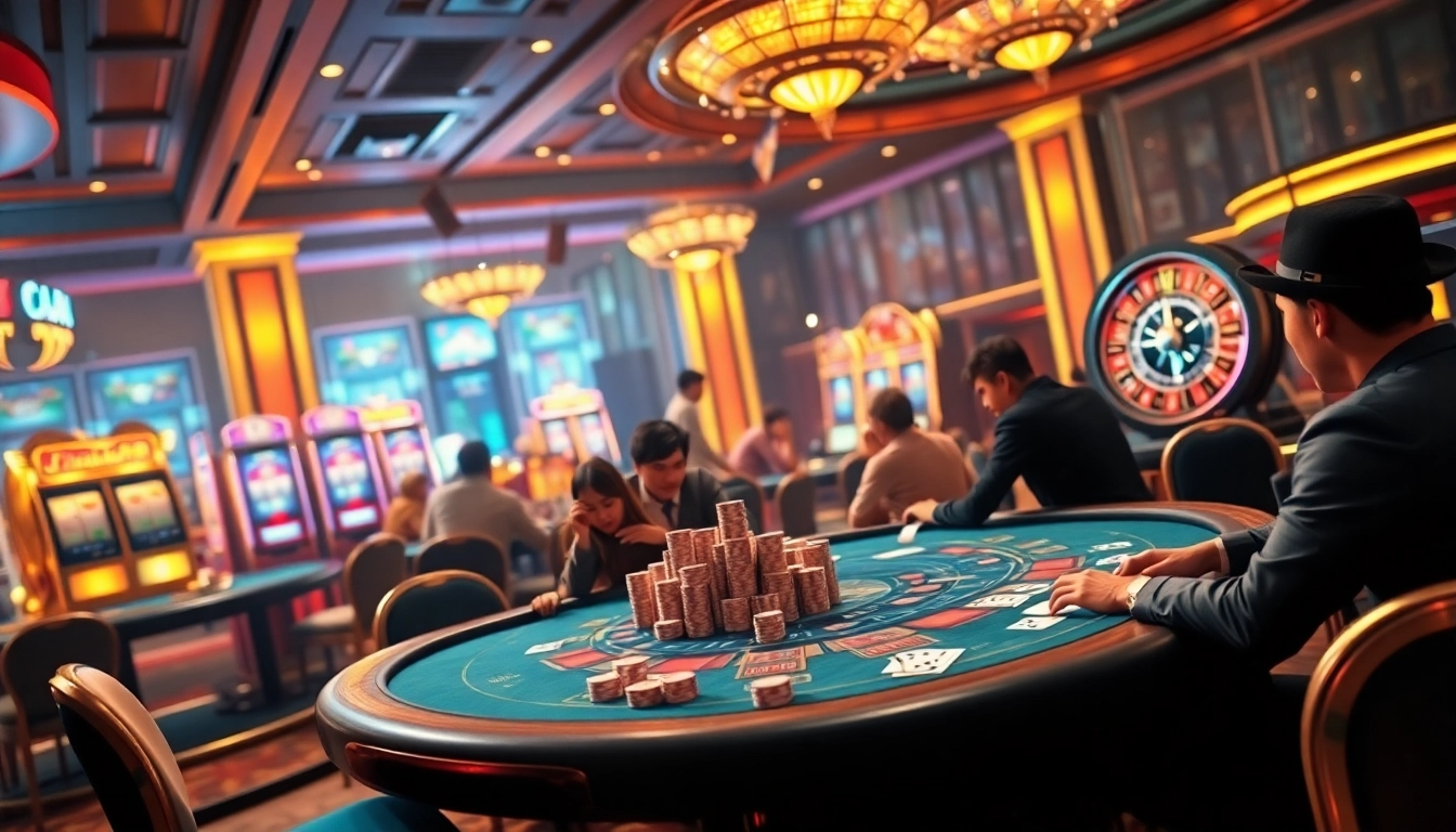 Still shot of players enjoying poker at nhà cái s8 casino, highlighting excitement and tension.