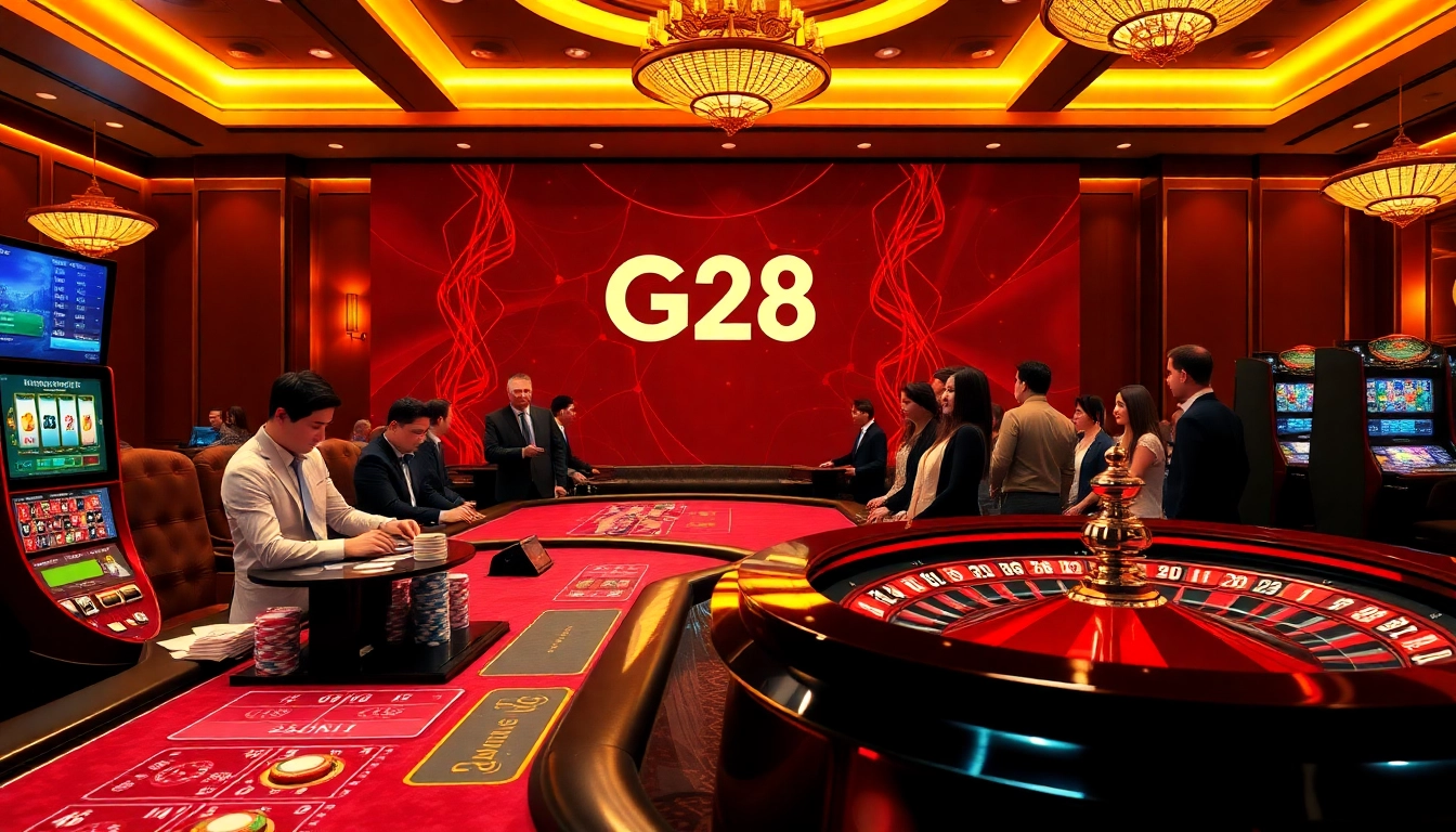 Excitement in online gambling at G28 with engaging dealers and vibrant casino tables.