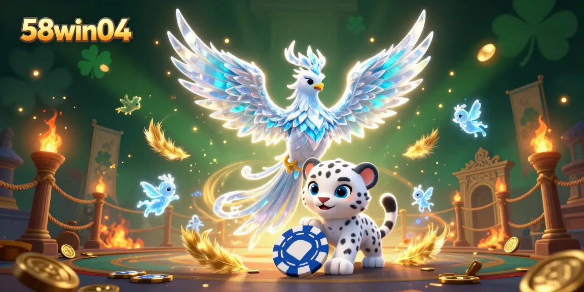 Join the magical 58win04 adventure as the phoenix scatters light over an ice chip poker battle.