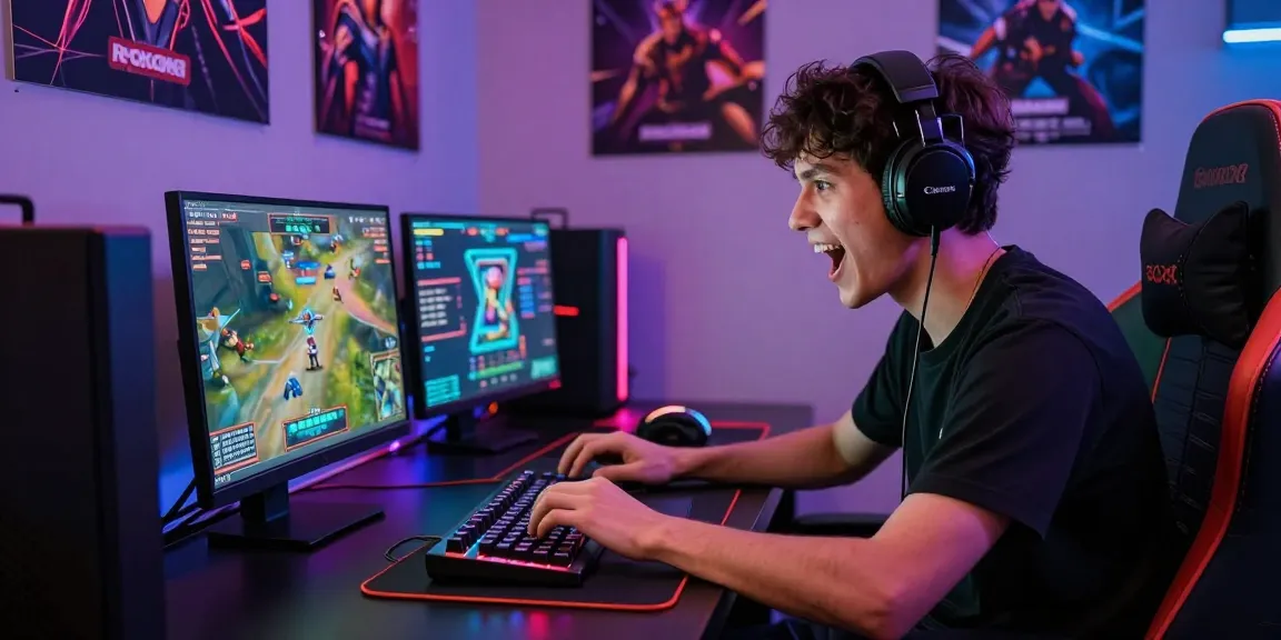 Engaging scene of online player using rokok88 alternatif for gaming with vibrant LED lighting and gaming setup.