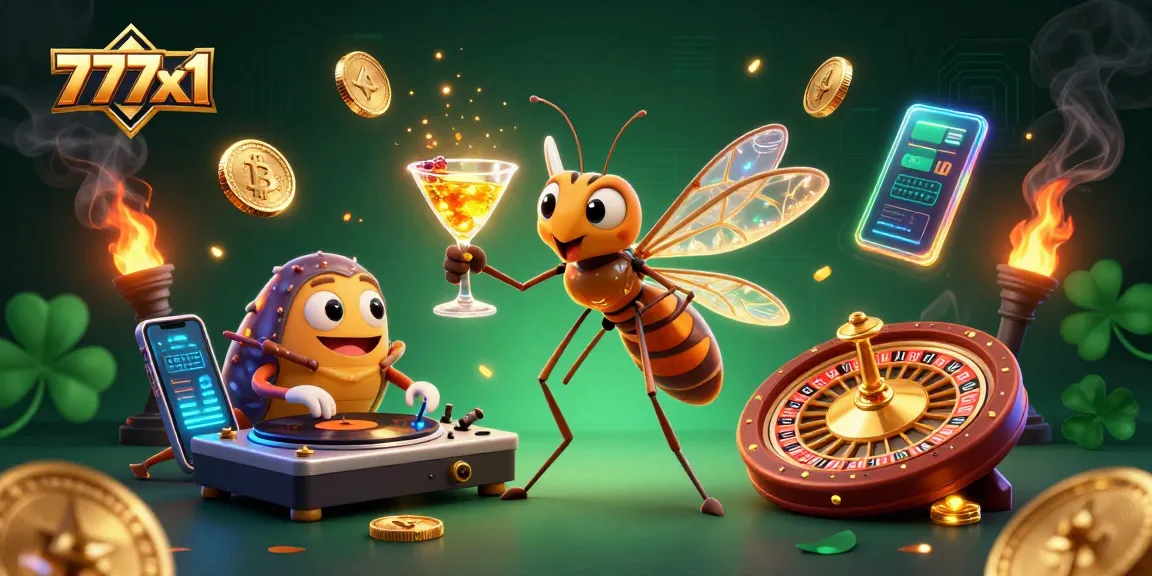 Experience the energy of 777x1 with a lively 3D casino scene featuring unique characters and crypto elements.