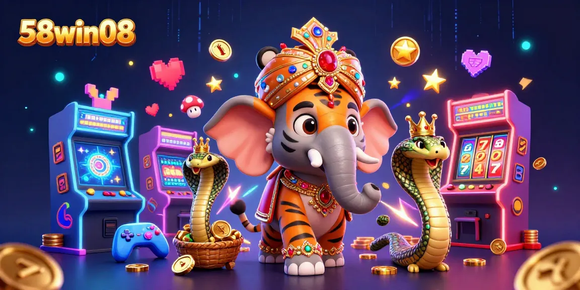 Experience the excitement of slots and jackpots at 58win08 with vibrant 3D gaming elements.